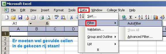 Filteren in Excel 2003