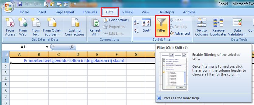Filteren in Excel 2007